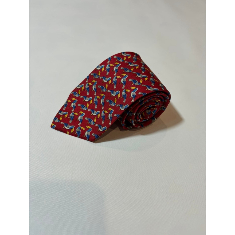 John Comfort London Silk Tie Red Toucan Bird Print Novelty Animal Necktie